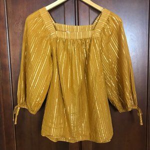 LC Lauren Conrad Squareneck Volume Sleeve Top Mustard Metallic Size XS